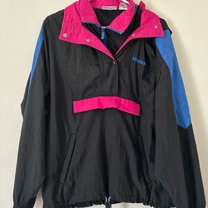 Vintage Reebok Colorblock Windbreaker Jacket Pink Black Blue Pullover Retro